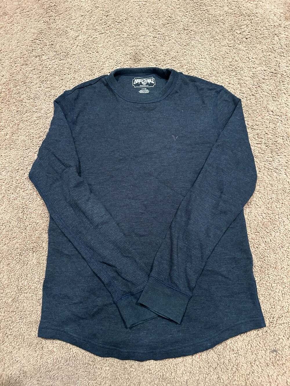American Eagle Thermal Long Sleeve Size S Blue Waffle Knit T-Shirt